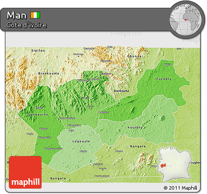 Political Shades 3D Map of Man, physical outside