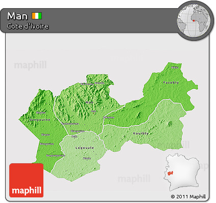 Political Shades 3D Map of Man, single color outside