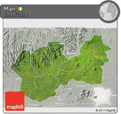 Satellite 3D Map of Man, lighten, semi-desaturated
