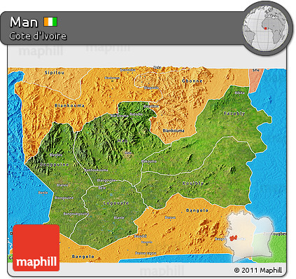 Satellite 3D Map of Man, political shades outside