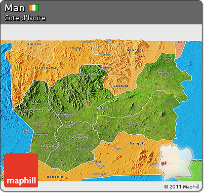 Satellite 3D Map of Man, political shades outside