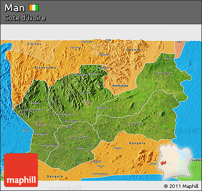 Satellite 3D Map of Man, political shades outside