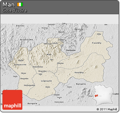 Shaded Relief 3D Map of Man, desaturated