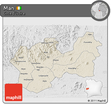 Shaded Relief 3D Map of Man, lighten, desaturated