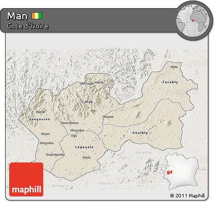 Shaded Relief 3D Map of Man, lighten