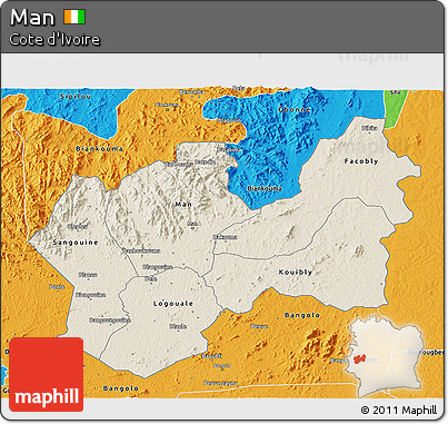 Shaded Relief 3D Map of Man, political outside