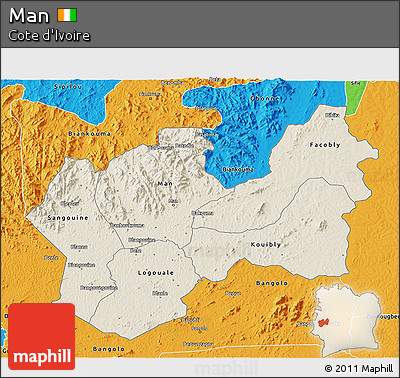 Shaded Relief 3D Map of Man, political outside