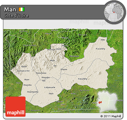 Shaded Relief 3D Map of Man, satellite outside
