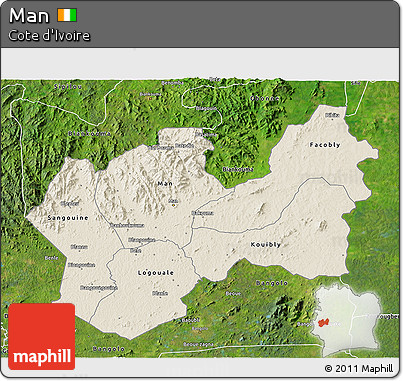 Shaded Relief 3D Map of Man, satellite outside