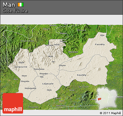 Shaded Relief 3D Map of Man, satellite outside