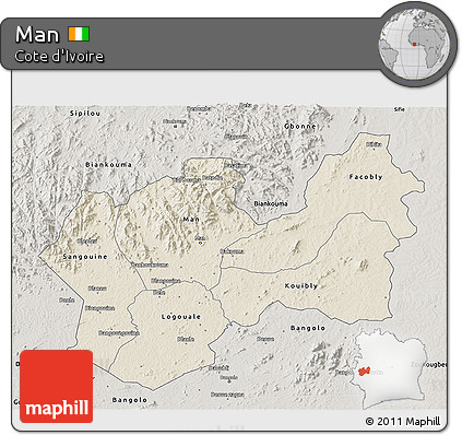 Shaded Relief 3D Map of Man, semi-desaturated