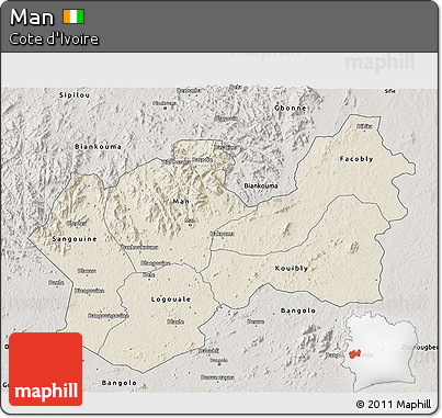 Shaded Relief 3D Map of Man, semi-desaturated