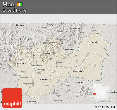 Shaded Relief 3D Map of Man, semi-desaturated