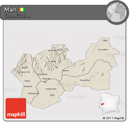 Shaded Relief 3D Map of Man, single color outside