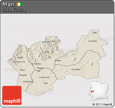 Shaded Relief 3D Map of Man, single color outside
