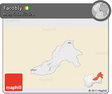 Classic Style 3D Map of Facobly, single color outside