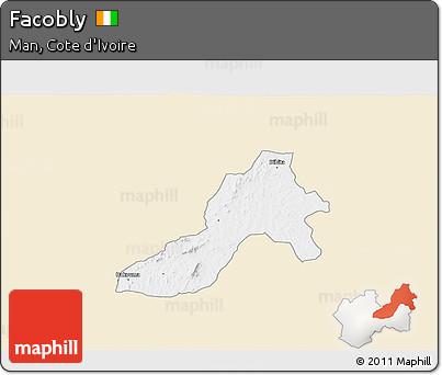 Classic Style 3D Map of Facobly, single color outside