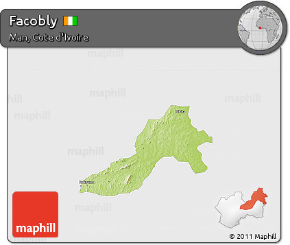Physical 3D Map of Facobly, single color outside