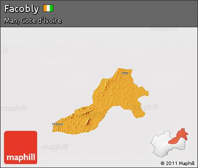 Political 3D Map of Facobly, cropped outside