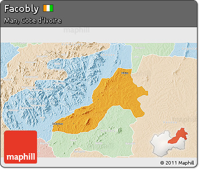 Political 3D Map of Facobly, lighten