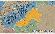 Political 3D Map of Facobly, semi-desaturated