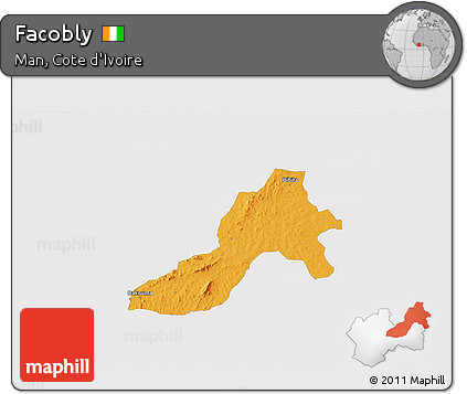 Political 3D Map of Facobly, single color outside