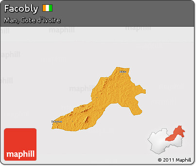 Political 3D Map of Facobly, single color outside