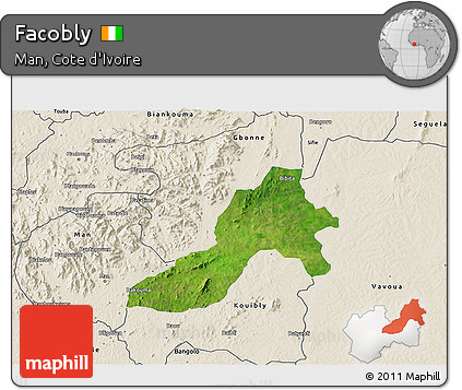 Satellite 3D Map of Facobly, shaded relief outside