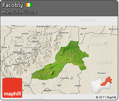 Satellite 3D Map of Facobly, shaded relief outside
