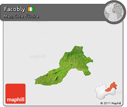 Satellite 3D Map of Facobly, single color outside