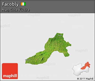 Satellite 3D Map of Facobly, single color outside