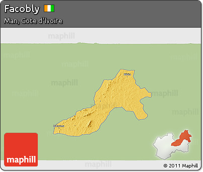 Savanna Style 3D Map of Facobly, single color outside
