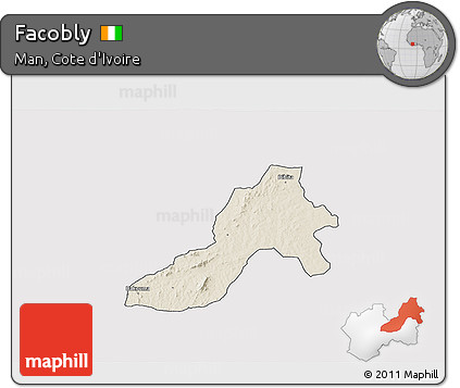 Shaded Relief 3D Map of Facobly, cropped outside