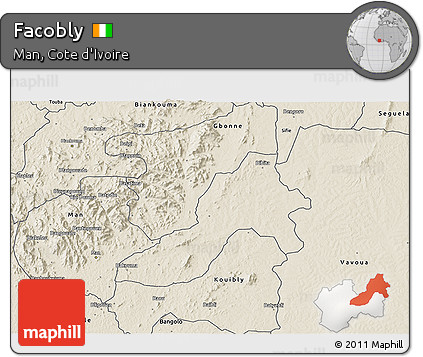 Shaded Relief 3D Map of Facobly