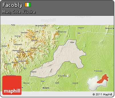 Shaded Relief 3D Map of Facobly, physical outside