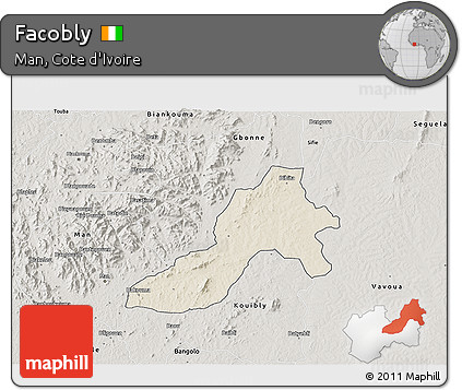 Shaded Relief 3D Map of Facobly, semi-desaturated