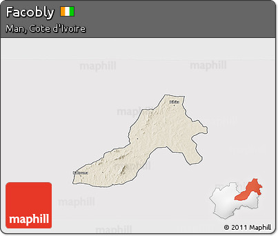 Shaded Relief 3D Map of Facobly, single color outside