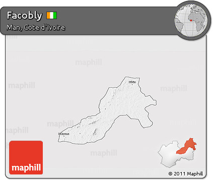 Silver Style 3D Map of Facobly, single color outside