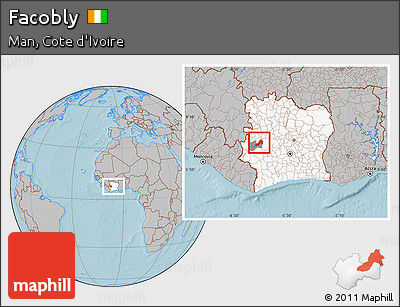 Gray Location Map of Facobly, highlighted country, highlighted parent region, within the entire country, hill shading