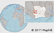 Gray Location Map of Facobly, highlighted country, highlighted parent region, within the entire country, hill shading