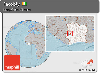 Gray Location Map of Facobly, highlighted country, highlighted parent region, hill shading