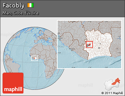 Gray Location Map of Facobly, highlighted country, highlighted parent region, hill shading