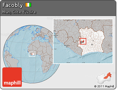 Gray Location Map of Facobly, highlighted country, highlighted parent region, hill shading