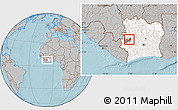 Gray Location Map of Facobly, highlighted country, highlighted parent region, hill shading