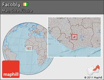 Gray Location Map of Facobly, hill shading