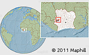 Savanna Style Location Map of Facobly, highlighted country, highlighted parent region, within the entire country, hill shading