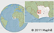 Savanna Style Location Map of Facobly, highlighted country, highlighted parent region, hill shading