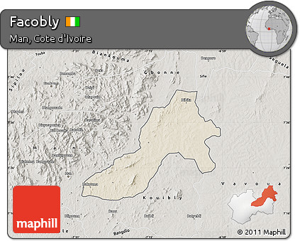 Shaded Relief Map of Facobly, semi-desaturated