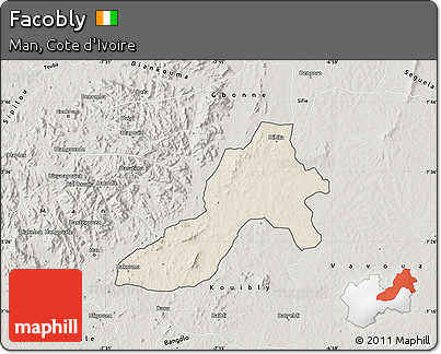 Shaded Relief Map of Facobly, semi-desaturated