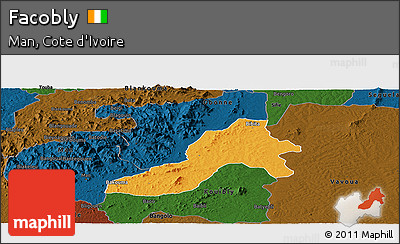 Political Panoramic Map of Facobly, darken